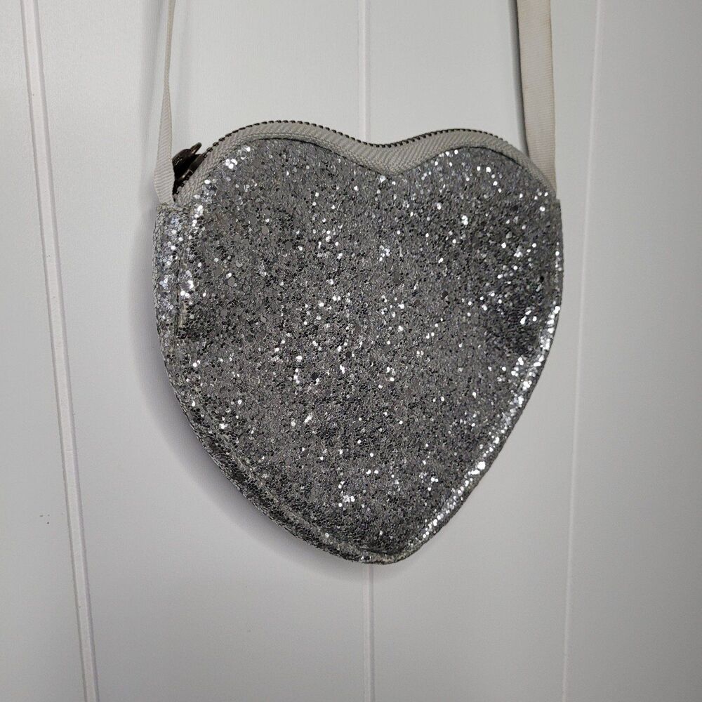 Crewcuts Heart Purse Silver Speckled Glitter